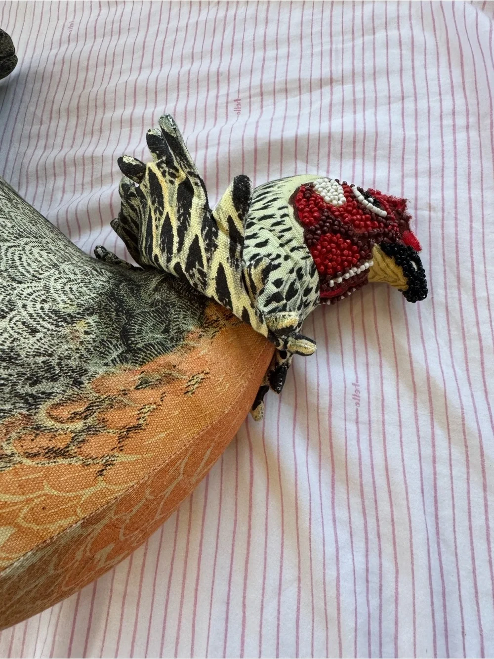 Chicken Hen-Shaped Accent Pillow beaded Decorative Pillow John Derian Like New